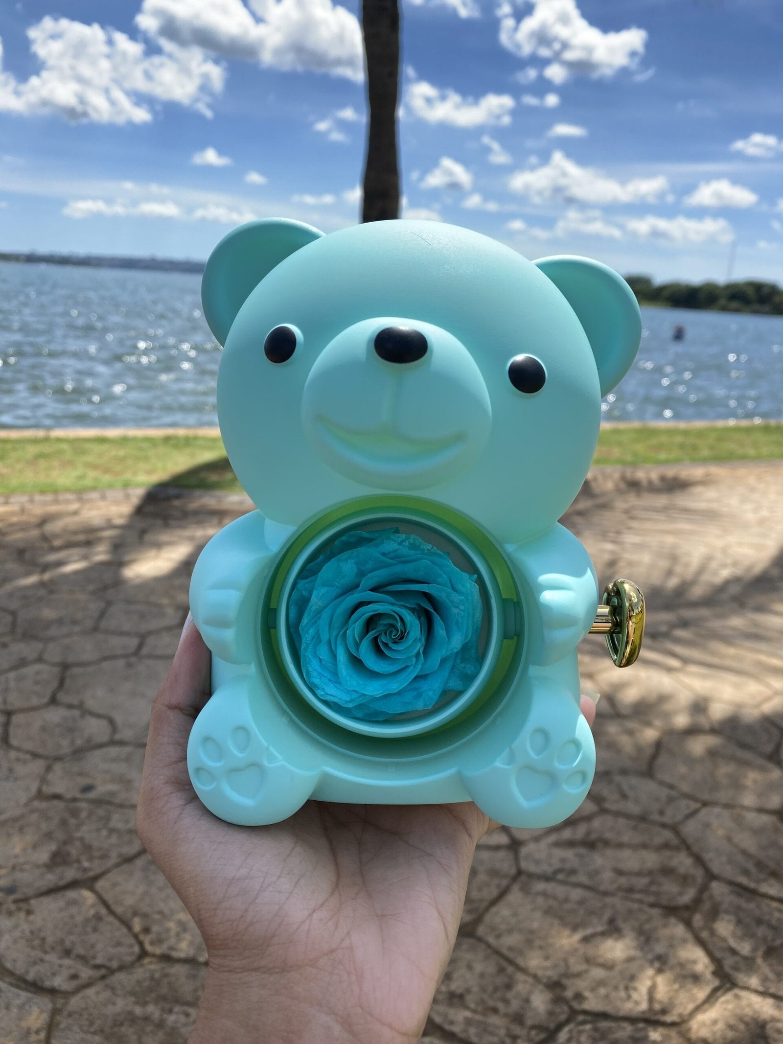 Colar Dueto de Amor & Urso com Rosa Eternizada + Nomes Gravados! 🧸