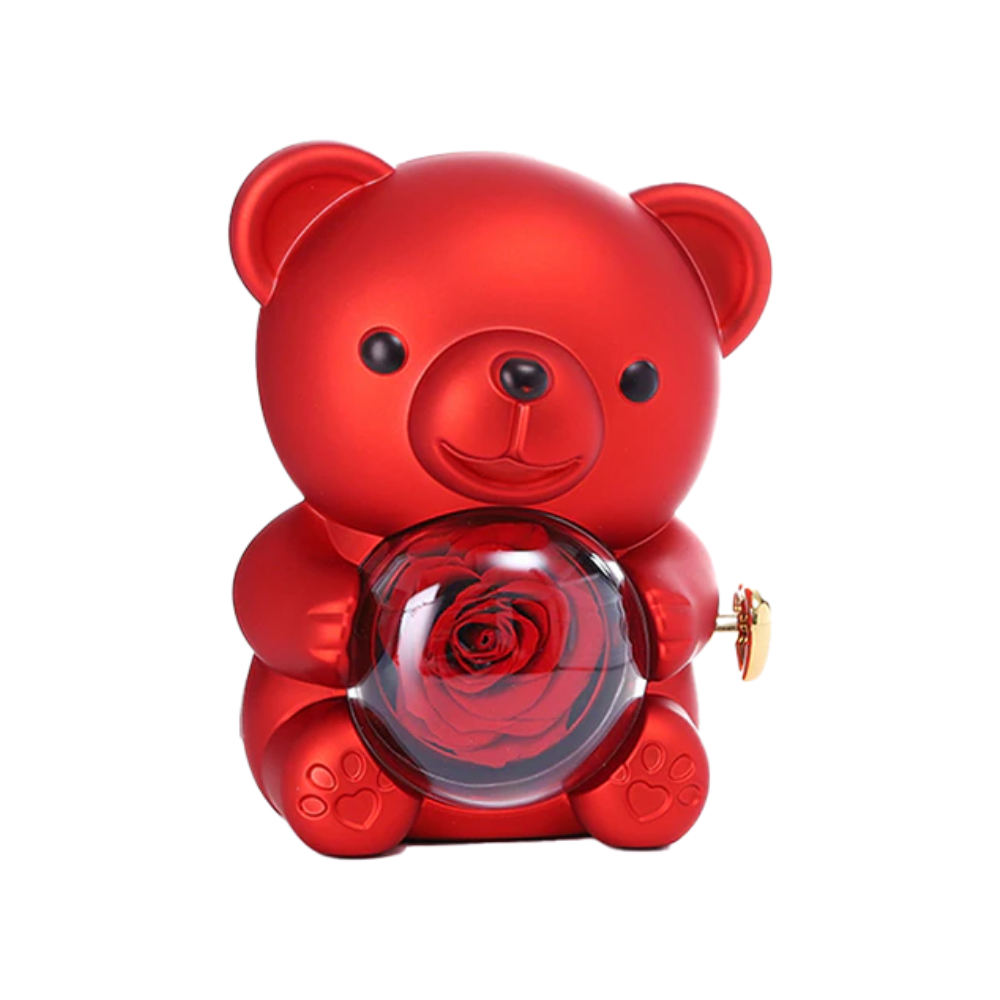 Colar Dueto de Amor & Urso com Rosa Eternizada + Nomes Gravados!🧸 - Liora Express