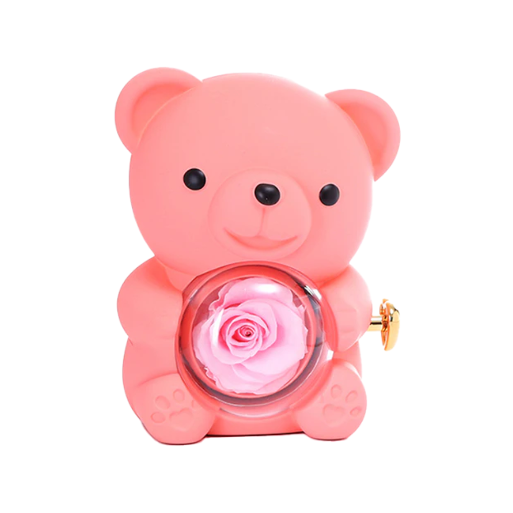 Colar Dueto de Amor & Urso com Rosa Eternizada + Nomes Gravados!🧸 - Liora Express