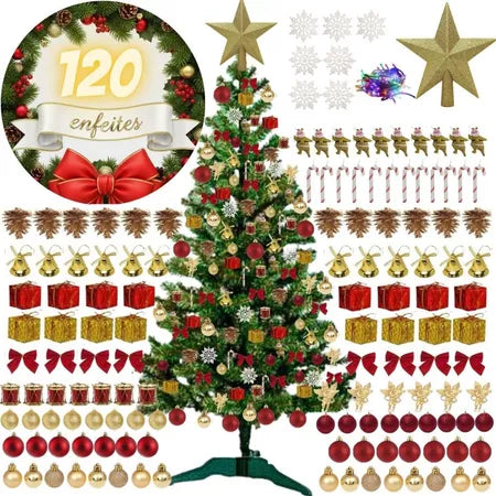 🎄 Kit Árvore de Natal Luxo Completo: Cheia, Enfeites Vibrantes, Pisca-Pisca LED